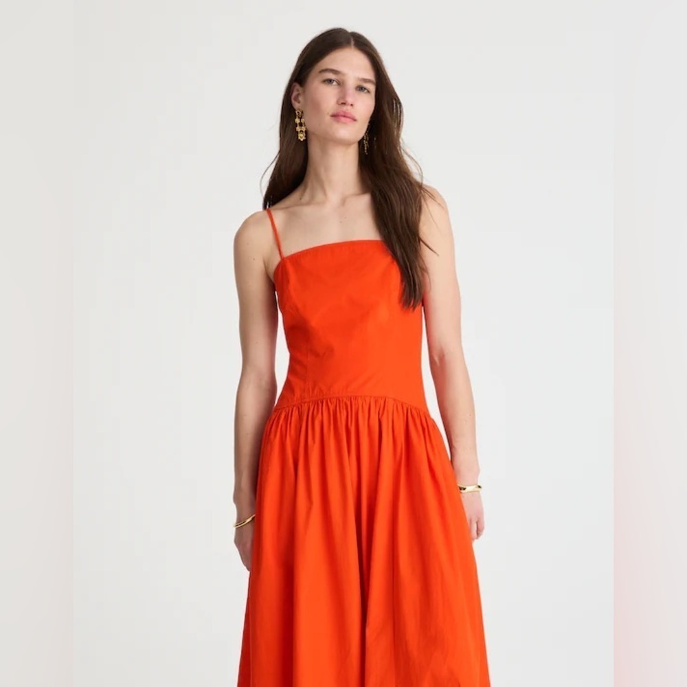 Madewell fiery orange Poplin Seamed Maxi Dress - Picture 2 of 5